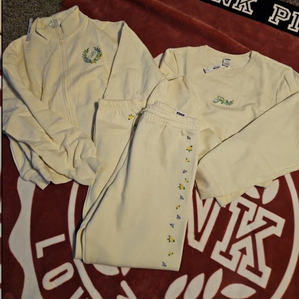 PINK Victoria's Secret Cream Tracksuit with Embroidery